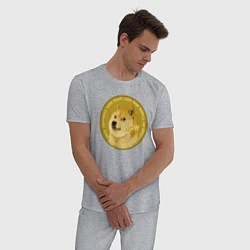 Пижама хлопковая мужская Иронизирующая монета с Доге, цвет: меланж — фото 2