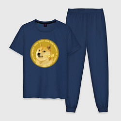 Пижама хлопковая мужская Иронизирующая монета с Доге, цвет: тёмно-синий
