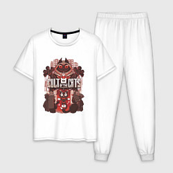 Пижама хлопковая мужская Cult Of The Cats, цвет: белый