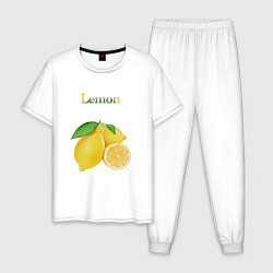 Пижама хлопковая мужская Lemon лимон, цвет: белый