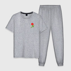 Пижама хлопковая мужская Красная рисованная роза, цвет: меланж
