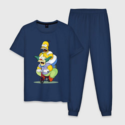 Пижама хлопковая мужская Гомер Симпсон и Клоун Красти едут на детском велос, цвет: тёмно-синий