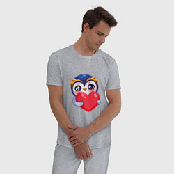 Пижама хлопковая мужская Пингвиненок с сердцем, цвет: меланж — фото 2