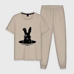 Пижама хлопковая мужская Кролик с моноклем, цвет: миндальный