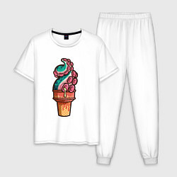 Пижама хлопковая мужская Мороженое осьминог, цвет: белый