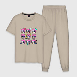 Пижама хлопковая мужская Значки на Пенни Пины Бравл Старс Penny, цвет: миндальный