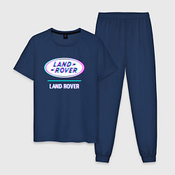 Пижама хлопковая мужская Значок Land Rover в стиле glitch, цвет: тёмно-синий
