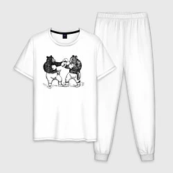 Пижама хлопковая мужская Медведи боксеры, цвет: белый