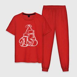 Пижама хлопковая мужская Боксерские перчатки на груди, цвет: красный