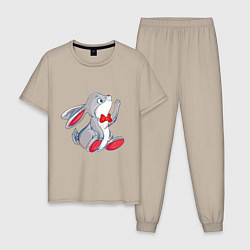 Пижама хлопковая мужская Заяц с бантиком, цвет: миндальный