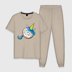 Пижама хлопковая мужская Пончик-единорог, цвет: миндальный