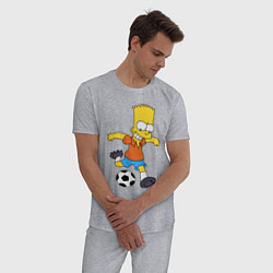 Пижама хлопковая мужская Барт Симпсон бьёт по футбольному мячу, цвет: меланж — фото 2