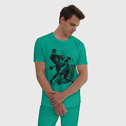 Пижама хлопковая мужская Кикбоксинг, цвет: зеленый — фото 2
