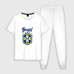 Пижама хлопковая мужская Brasil Football, цвет: белый