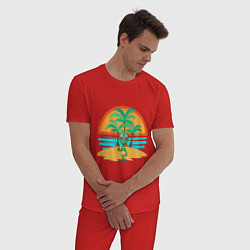 Пижама хлопковая мужская Пришелец на пляже, цвет: красный — фото 2
