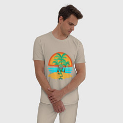 Пижама хлопковая мужская Пришелец на пляже, цвет: миндальный — фото 2