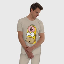 Пижама хлопковая мужская Мартышка бьёт в тарелки в голове Гомера Симпсона, цвет: миндальный — фото 2