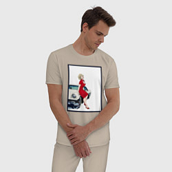 Пижама хлопковая мужская Автоледи рисунок, цвет: миндальный — фото 2