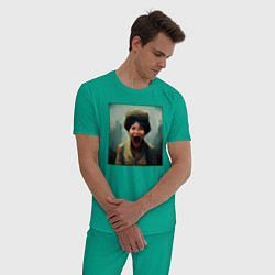 Пижама хлопковая мужская Портрет ужасной женщины, цвет: зеленый — фото 2