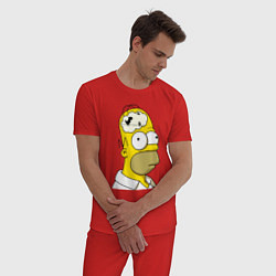 Пижама хлопковая мужская Гомер Симпсон - нет подключения к интернету, цвет: красный — фото 2