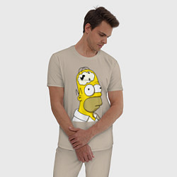 Пижама хлопковая мужская Гомер Симпсон - нет подключения к интернету, цвет: миндальный — фото 2