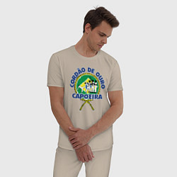 Пижама хлопковая мужская Cordao de ouro Capoeira flag of Brazil, цвет: миндальный — фото 2