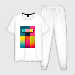 Пижама хлопковая мужская Абстрактный поп-арт, цвет: белый