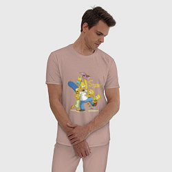 Пижама хлопковая мужская Симпсоны и пончики, цвет: пыльно-розовый — фото 2