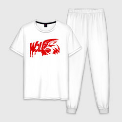 Пижама хлопковая мужская WOLF красный оскал, цвет: белый