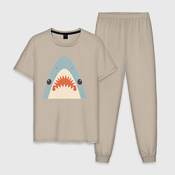 Пижама хлопковая мужская Милая маленькая акула, цвет: миндальный