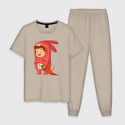 Пижама хлопковая мужская Забавный малыш-зайка, цвет: миндальный