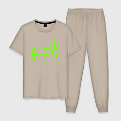 Пижама хлопковая мужская Alec Monopoly - лого, цвет: миндальный