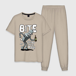 Пижама хлопковая мужская Bender - Bite my ass, цвет: миндальный
