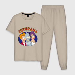 Пижама хлопковая мужская Fry Bender Leela, цвет: миндальный