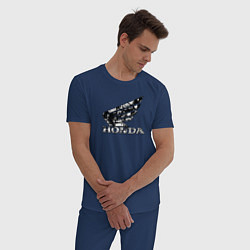 Пижама хлопковая мужская Хонда логотип, цвет: тёмно-синий — фото 2