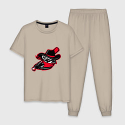 Пижама хлопковая мужская Енот с бейсбольной битой, цвет: миндальный