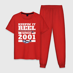 Пижама хлопковая мужская Держу катушку с 2001 года, цвет: красный
