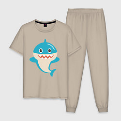 Пижама хлопковая мужская Милая акулa, цвет: миндальный