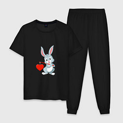 Пижама хлопковая мужская Влюблённый кролик, цвет: черный