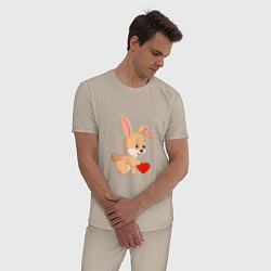 Пижама хлопковая мужская Кролик с сердечком, цвет: миндальный — фото 2