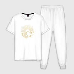 Пижама хлопковая мужская Горы и солнце в круге, цвет: белый