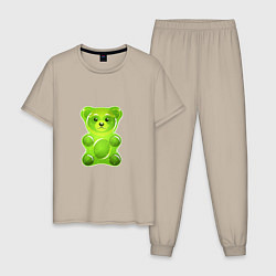 Пижама хлопковая мужская Желейный медведь зеленый, цвет: миндальный