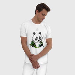 Пижама хлопковая мужская Спящая панда ZZZ, цвет: белый — фото 2