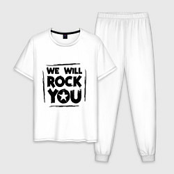 Пижама хлопковая мужская We rock you, цвет: белый