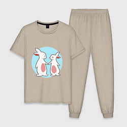 Пижама хлопковая мужская Друзья Кролики, цвет: миндальный