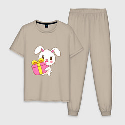 Пижама хлопковая мужская Кролик с подарком, цвет: миндальный