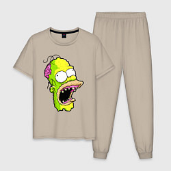 Пижама хлопковая мужская Гомер Симпсон - зомби - halloween, цвет: миндальный