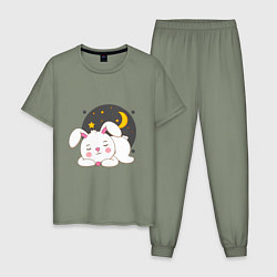 Пижама хлопковая мужская Спящий Зайка, цвет: авокадо