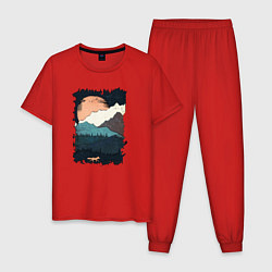 Пижама хлопковая мужская Лисичка Путешественница, цвет: красный