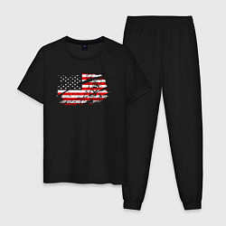 Пижама хлопковая мужская Флаг США с хоккеистом, цвет: черный
